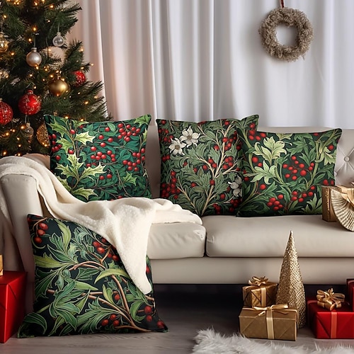

Christmas Holly Double Side Pillow Cover 1PC Xmas Soft Decorative Square Cushion Case Pillowcase for Bedroom Livingroom Sofa Couch Chair
