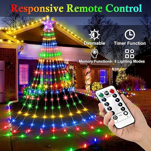 With Remote Control Christmas Tree Lights, 9 Christmas Tree Waterfall  Lights, 8 Mode Waterproof Fairy Lights Indoor And Outdoor Christmas Tree  Decorat