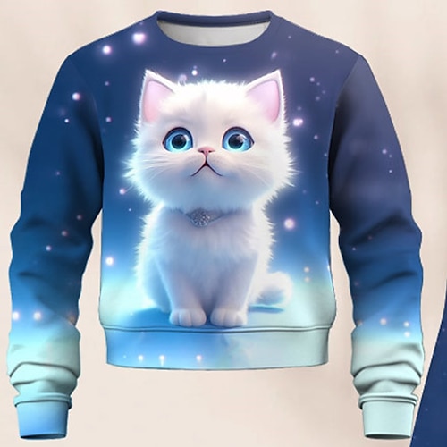  Voor meisjes 3D Heelal Kat Set Set met sweatshirt en flare-broek Lange mouw 3D-afdrukken Herfst Winter Actief Modieus Dagelijks Kinderen 4 jaar + Strakke ronde hals Buiten Vakantie Afspraakje Normale