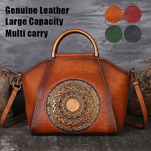 

Women's Handbag Crossbody Bag Shoulder Bag Dome Bag Leather Party Daily Holiday Zipper Embossed Large Capacity Durable Multi Carry Geometric Folk Red bean paste Graphite gray Fallen orange brown