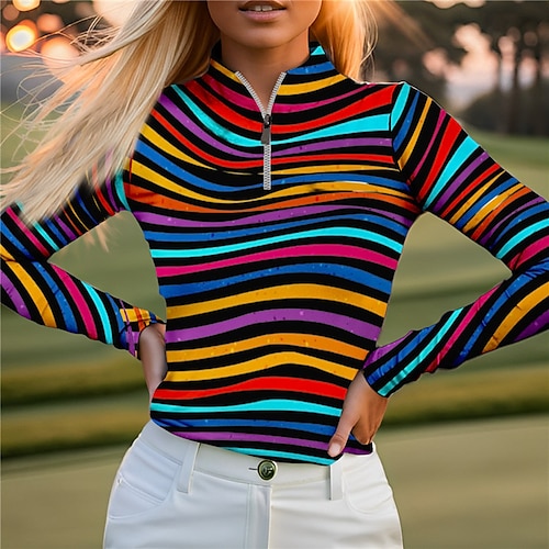 

Mujer Camisas de polo Camiseta de golf Transpirable Secado rápido Dispersor de humedad Manga Larga Ropa de golf ropa de golf Ajuste regular Cremallera Cuello alto Rayas Primavera Otoño Tenis Golf