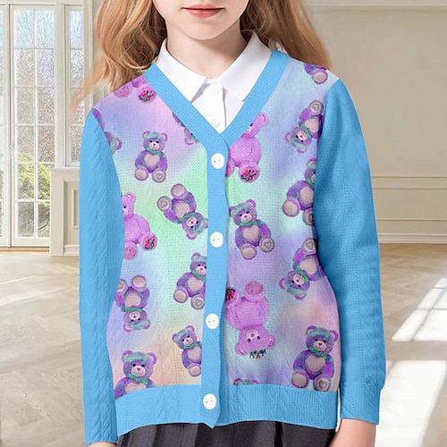 Girls' 3D Bear Sweater & Cardigan Long Sleeve 3D Print Fall Winter