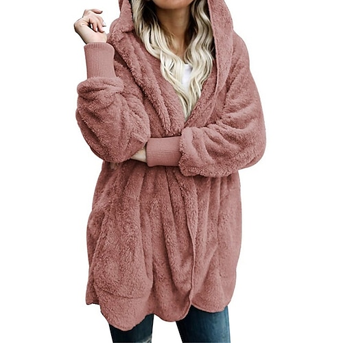 Per donna Giacca in pile Giacca in sherpa Cappotto teddy Esterno Strada Giornaliero Autunno Inverno Cappotto Standard Antivento Tenere al caldo Contemporaneo Moda Felpato Giacca Manica lunga Liscio