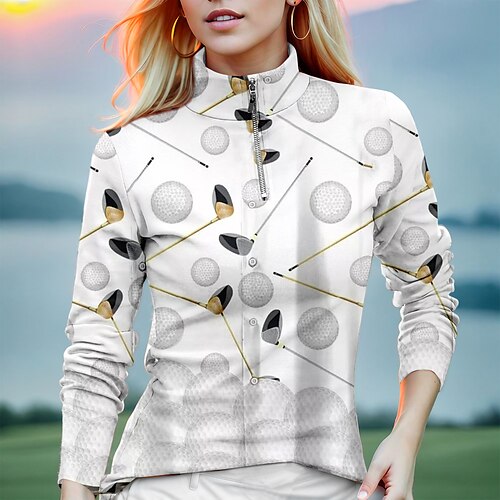 

Women's Polo Shirt Golf Shirt Breathable Quick Dry Moisture Wicking Long Sleeve Golf Apparel Golf Clothes Regular Fit Zipper Stand Collar Stripe Spring Autumn Tennis Golf Pickleball