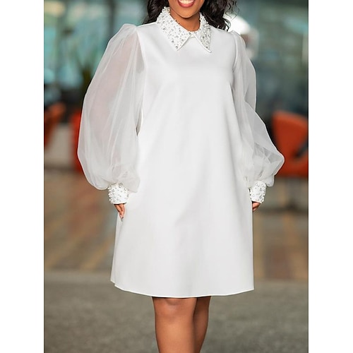 

Mini robe Femme robe soirée manche longue Automne Hiver - Mode Soirée Mature Ruché Maille Perle Couleur monochrome Vacances 2023 Noir Blanche Jaune Orange S M L XL XXL 3XL