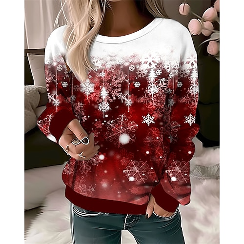 

Women's Pullover Christmas Sweatshirt Graphic Snowflake Active Festival Print Light Green Red Blue Party Casual Round Neck Long Sleeve Top Micro-elastic Fall & Winter
