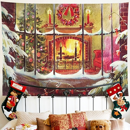 

Lareira de natal pendurado tapeçaria arte da parede grande tapeçaria mural decoração fotografia pano de fundo cobertor cortina casa quarto sala de estar decoração