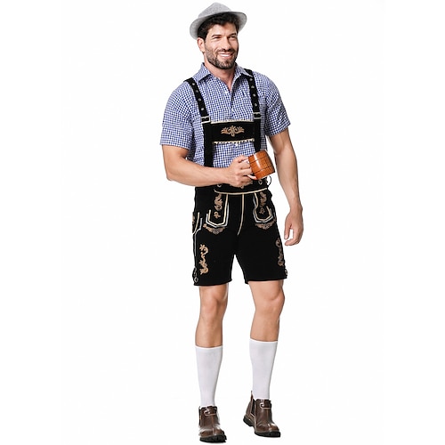  Μπύρα Oktoberfest Στολές Lederhosen Πουκάμισο βαυάρος βαυάρος Γερμανικά Λιβάδια Ανδρικά Πανί παραδοσιακού στυλ Μπλούζα Κοντά Παντελονάκια Καπέλο