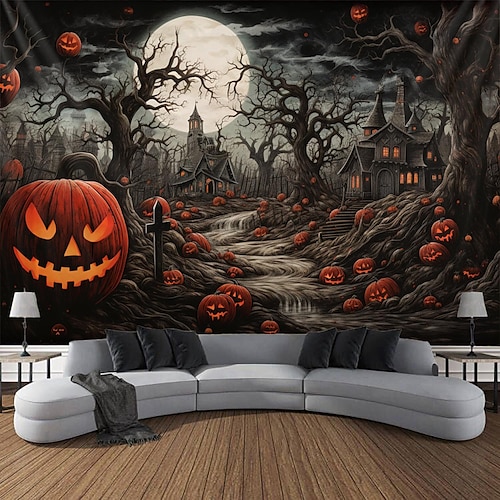 

Halloween citrouille suspendus tapisserie mur art grande tapisserie décor mural photographie toile de fond couverture rideau maison chambre salon décoration halloween décorations