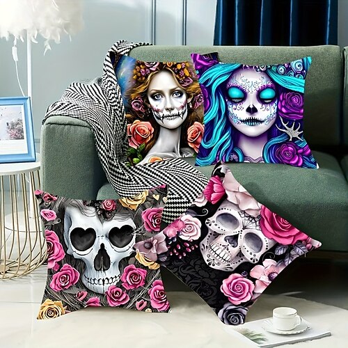 

Funda de almohada de doble cara para halloween, funda de cojín cuadrada decorativa suave de 4 piezas, funda de almohada para dormitorio, sala de estar, sofá, silla