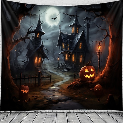  Halloween Decorations Wall Art Large Tapestry Mural Photo Background Blanket Curtains Bedroom Living Room Decoration Horror Pumpkin Monster Graveyard Haunted House