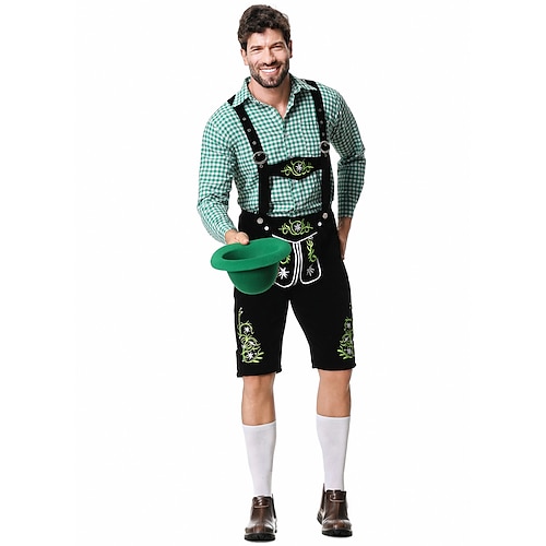  Μπύρα Oktoberfest Lederhosen Πουκάμισο βαυάρος βαυάρος Γερμανικά Λιβάδια Ανδρικά Πανί παραδοσιακού στυλ Μπλούζα Κοντά Παντελονάκια Καπέλο