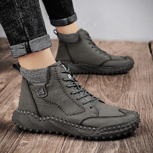 

Homens Botas Sapatos casuais masculinos Tamanhos Grandes sapatos feitos à mão Sapatos Confortáveis Forro de Lã Vintage Esportivo Ao ar livre Couro Ecológico Quente Confortável Antiderrapante Botas