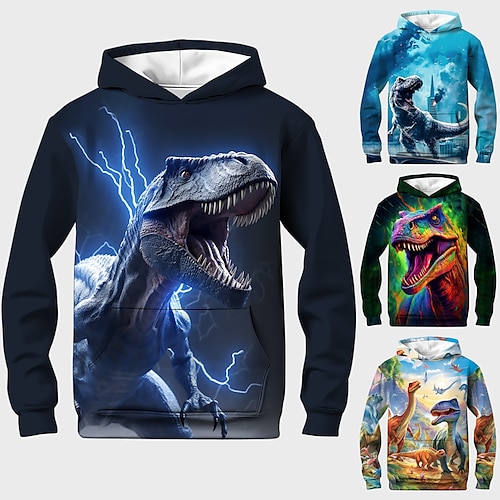 

Boys 3D Graphic Animal Dinosaur Hoodie Long Sleeve 3D Print Summer Spring Fall Sports Fashion Streetwear Polyester Kids 3-12 Years Outdoor Casual Daily Regular Fit