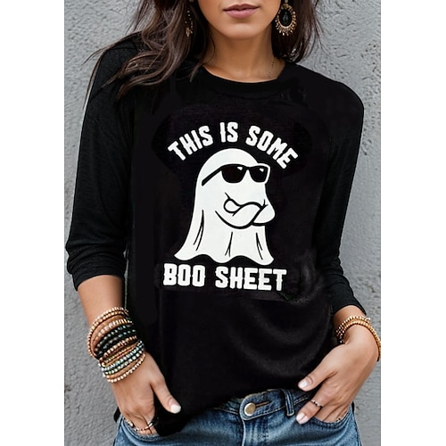 

Damen T Shirt Perle Schwarz Weiß Graphic Buchstabe Bedruckt Langarm Täglich Wochenende Modisch Rundhalsausschnitt Regular Fit Farbe Frühling Herbst