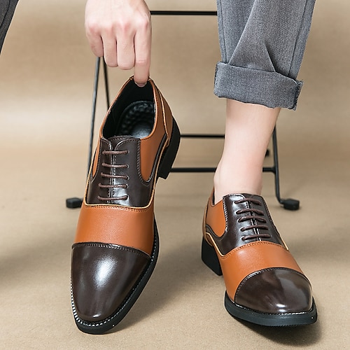 

Men's Oxfords Dress Shoes British Style Plaid Shoes Business Wedding Party Evening PU Slip Resistant Lace-up Black Blue Brown Spring Fall