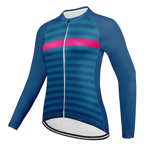 

Femme Maillot Velo Cyclisme manche longue Cyclisme Maillot avec 3 poches arrière VTT Vélo tout terrain Vélo Route Cyclisme Respirable Séchage rapide Résistant aux ultraviolets Bleu Marine Des sports