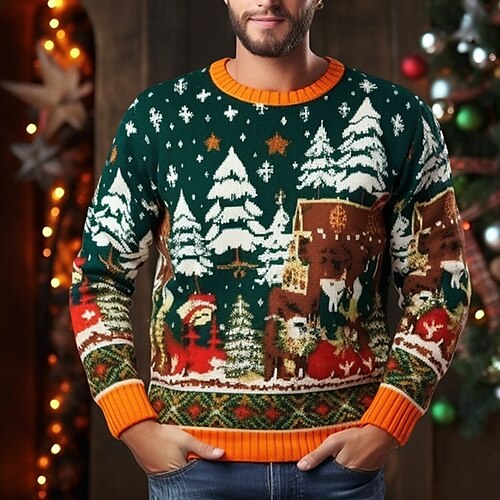 Best Deal for Men Christmas Sweater Casual Christmas Tree Pullover