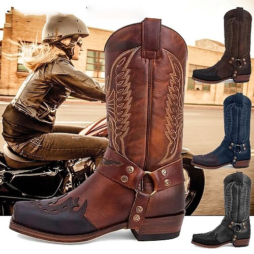 

Damen Stiefel Springerstiefel Cowboy Westernstiefel Übergrössen Outdoor Täglich Winter Stickerei Blockabsatz Quadratischer Zeh Modisch Industrieller Stil PU Halbschuhe Blau Braun Kaki