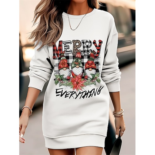 

vestido feminino casual de natal vestido moletom mini vestido quente moda ao ar livre férias gola redonda estampa de árvore de papai noel corte solto preto vermelho cinza s m l xl xxl