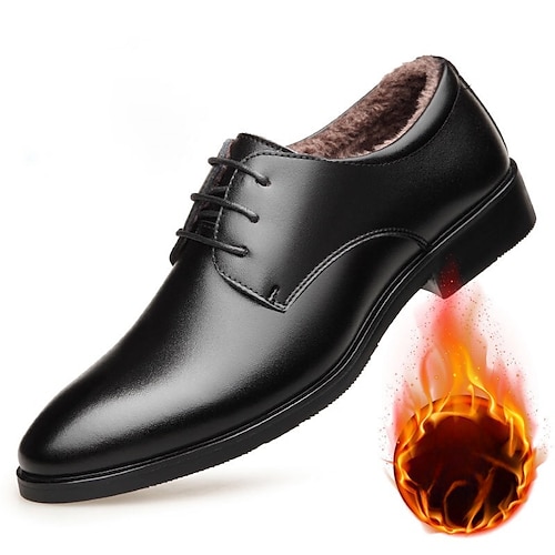 

Homens Oxfords Sapatos de inverno Forro de Lã Caminhada Vintage Casual Ao ar livre Diário Couro Quente Aumentar a Altura Confortável Com Cadarço Algodão azul Preto Inverno