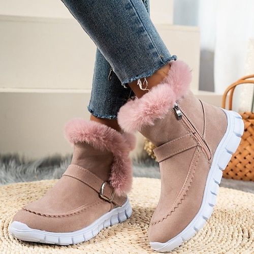 

Femme Bottes Rose Bottes de neige Grandes Tailles Extérieur du quotidien Hiver Talon Plat Bout rond Décontractées Confort Minimalisme Satin Fermeture Couleur unie Noir Rose Marron