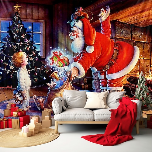 

Christmas Santa Claus Hanging Tapestry Wall Art Large Tapestry Mural Decor Photograph Backdrop Blanket Curtain Home Bedroom Living Room Decoration