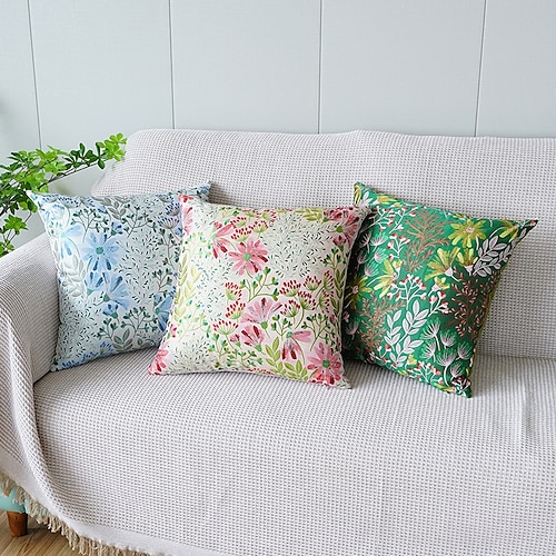 

Yarn-dyed Jacquard Throw Pillow Cover Floral Pillowcase Luxury Cushion Cover for Nubuck Leather Sofa Chesterfield Soft Decorative Pillowcase with Invisible Zipper Flower