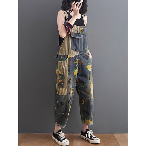 

Women's Jumpsuit Pocket Print Animal Square Neck Active Street Daily Loose Fit Sleeveless Blue M L XL Fall