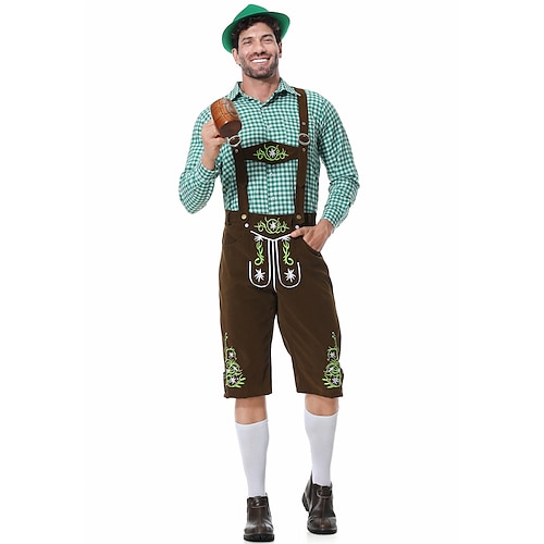  Μπύρα Oktoberfest Lederhosen Πουκάμισο βαυάρος βαυάρος Γερμανικά Λιβάδια Ανδρικά Πανί παραδοσιακού στυλ Μπλούζα Κοντά Παντελονάκια Καπέλο