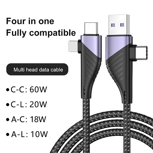 

Câble de charge rapide usb c vers usb type c câble pd 4 en 1 65w 20w 5a fil de charge rapide pour iphone huawei samsung mi redmi cordon