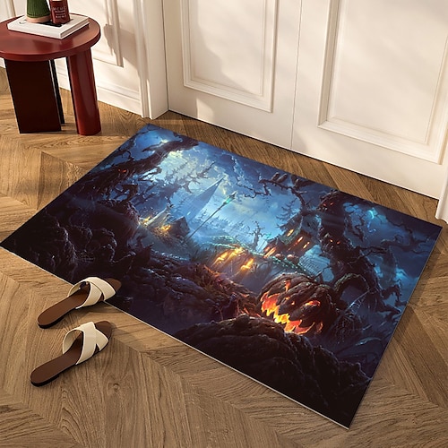 

Tapis de sol pour Halloween, décoration extérieure, tapis de porte, lanterne citrouille, squelette d'horreur, tapis de pied amusant