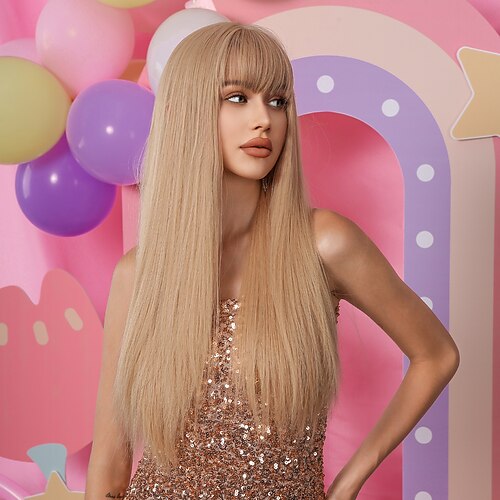 

26 Inch Synthetic Wig Women's Wig Gradient Color with Brown Long Straight Hair With Bangs Fashion Daily Party Cosplay