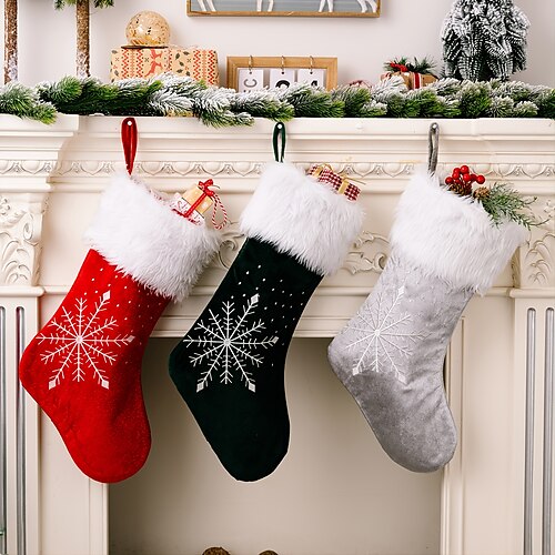 

1pc Christmas Stockings Red Snowflakes with Tree Ornaments Decorative Gift Bag for New Year