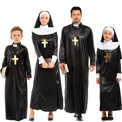 

Monja Sacerdote Disfraces familiares de grupo de Halloween Todo Cosplay de película Religioso Negro Disfraz Víspera de Todos los Santos Carnaval Mascarada Espándex