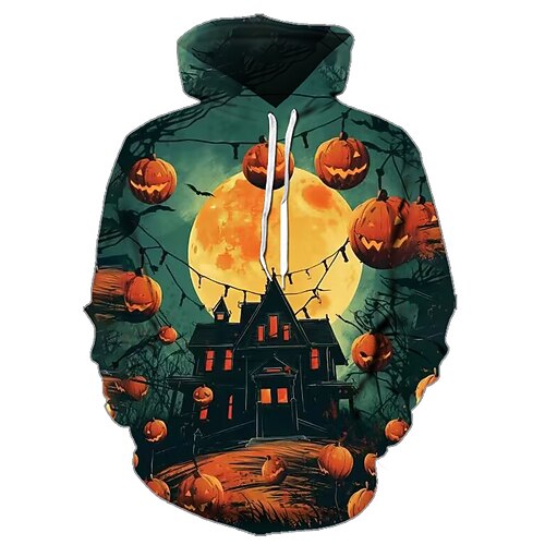 

Halloween Kürbis Kapuzenshirt Bedruckt Vordertasche Grafik Kapuzenshirt Für Herren Damen Unisex Erwachsene 3D-Druck 100% Polyester Party Festtage