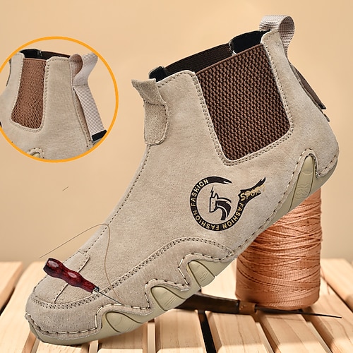 

Herren Stiefel Chelsea-Stiefel Lässige Stiefel Handgefertigte Schuhe Wanderschuhe Vintage Brautkleider schlicht Outdoor Täglich Leder Warm Körpergröße erhöhen Komfortabel Halbschuhe Sandfarbe Grau