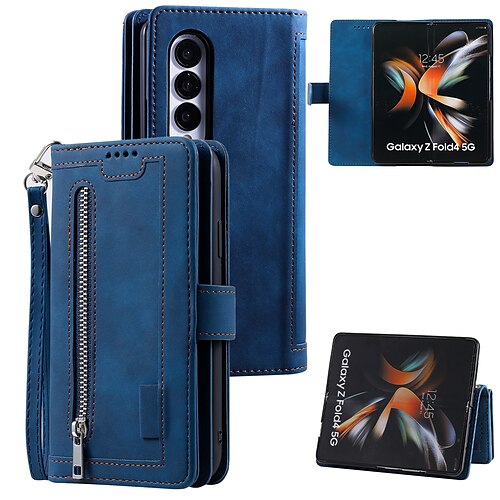 

Phone Case For Samsung Galaxy Z Fold 5 Z Fold 4 Z Fold 3 Wallet Case with Stand Holder Magnetic Zipper Retro TPU Metal PU Leather