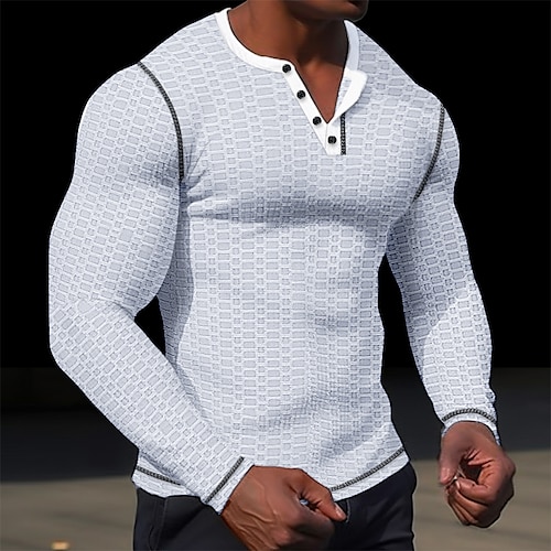 

Men's T shirt Tee Henley Shirt Tee Top Long Sleeve Shirt Raglan Sleeve Henley Street Vacation Long Sleeve Patchwork Clothing Apparel Fashion Designer Basic