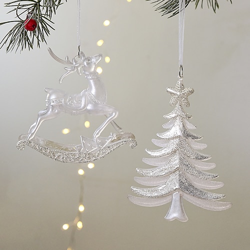 

Natal colorido transparente em forma de pequeno pingente árvore de natal floco de neve elk grinalda diy árvore de natal pingente decorativo