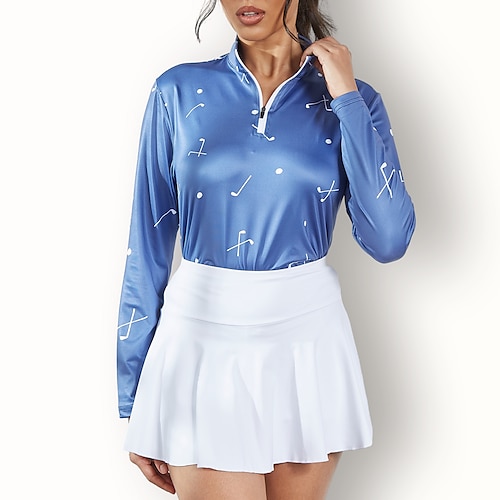 

Damen poloshirt Golfhemd Atmungsaktiv Schnelltrocknend Feuchtigkeitsableitung Langarm Golfbekleidung Golfkleidung Regular Fit Zip Stehkragen Bedruckt Frühling Herbst Tennis Golfspiel Pickleball