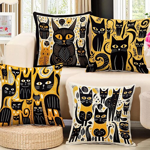 

Capa de almofada dupla face de gato egípcio, 4 peças, macia, decorativa, quadrada, fronha para quarto, sala de estar, sofá, cadeira