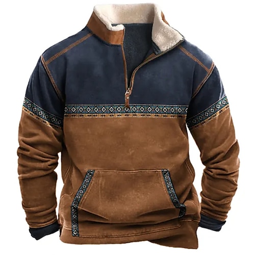 

Homme Sweat shirt Sweat-shirt quart de fermeture éclair Marron Demi fermeture éclair Bloc de couleur Plein Sport Loisir du quotidien Vacances Rétro Vintage Décontractées Polaire fine Automne hiver