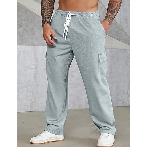 

Homens Calças Esportivas Calças Calça de moletom cargo Bolsos Com Cordão Cintura elástica Tecido Conforto Respirável Ao ar livre Diário Para Noite 100% Algodão Moda Casual Preto Cinzento