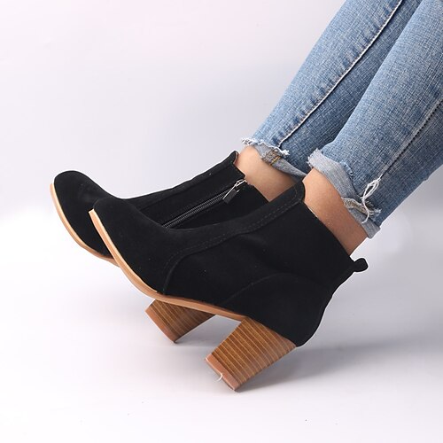 

Damen Stiefel Stiefeletten Outdoor Täglich Stiefeletten Stiefeletten Blockabsatz Runde Zehe Vintage Brautkleider schlicht Minimalismus Kunst-Veloursleder Reißverschluss Schwarz Khaki