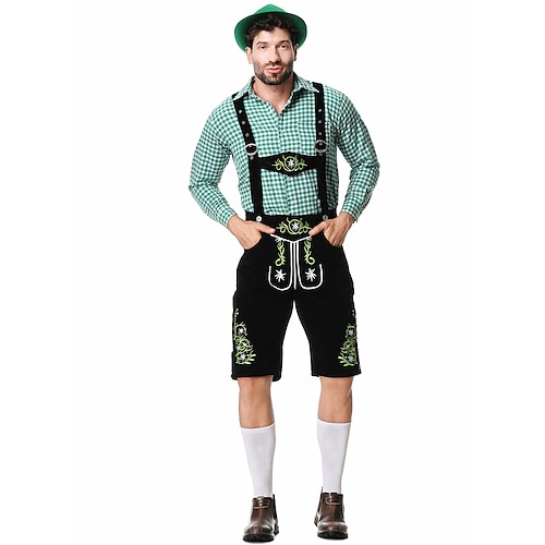  Μπύρα Oktoberfest Lederhosen Πουκάμισο βαυάρος βαυάρος Γερμανικά Λιβάδια Ανδρικά Πανί παραδοσιακού στυλ Μπλούζα Κοντά Παντελονάκια Καπέλο