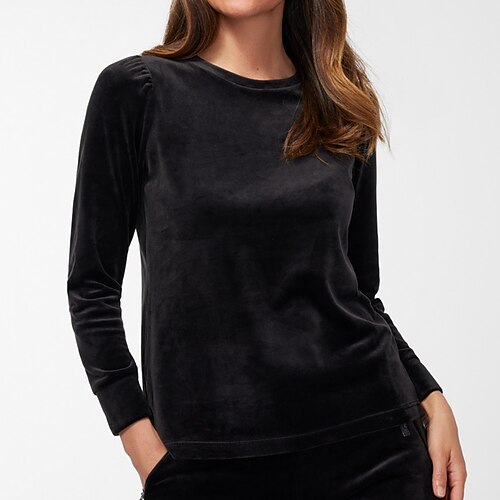 

Mujer Camiseta Negro Azul Marino Plano Manga Larga Diario Fin de semana Moda Escote Redondo Ajuste regular Otoño invierno