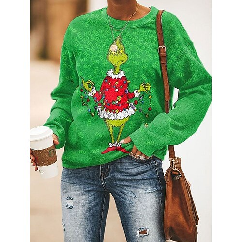 

Women's Pullover Christmas Sweatshirt Sportswear Festival Christmas Green Graphic Ugly Christmas Monster Christmas Casual Round Neck Long Sleeve Top Micro-elastic Fall Winter