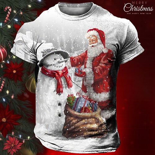 

рождественская футболка графический Санта-Клаус ежедневный дизайнер ретро винтажная мужская футболка с 3d принтом футболка спортивная на открытом воздухе праздник выход рождественская футболка белая