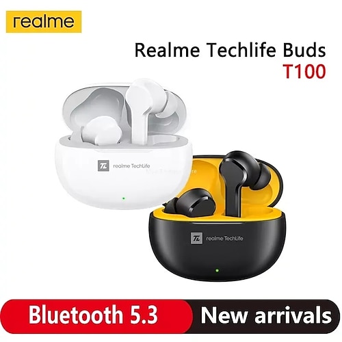 

Realme techlife buds t100 bluetooth 5,3 ai enc ture auriculares inalámbricos batería de larga duración tws ipx5 auriculares deportivos impermeables